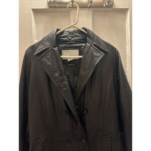 Wilson's Black Leather Lined Maxima, Moto Style Trench Coat Med Womens